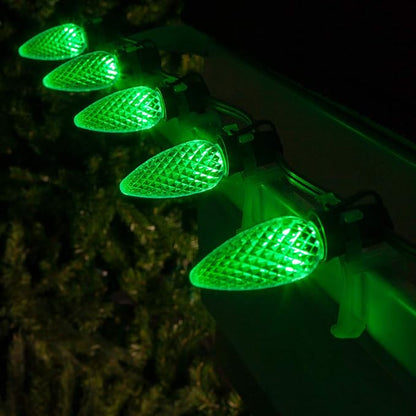 Wintergreen Lighting 100 C9 OptiCore LED Commercial Outdoor Christmas Lights – Heavy Duty Christmas String Lights; Green Wire (100 ft, Green)