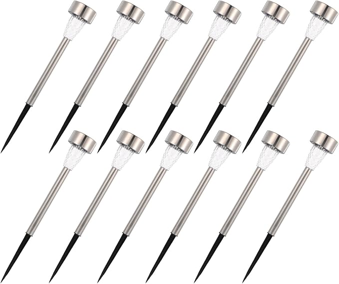 TIDTALEO 12pcs Solar Powered Stainless Steel Lawn Lights Warm Outdoor Garden Pathway Lighting Kit for Patio Landscape Decor