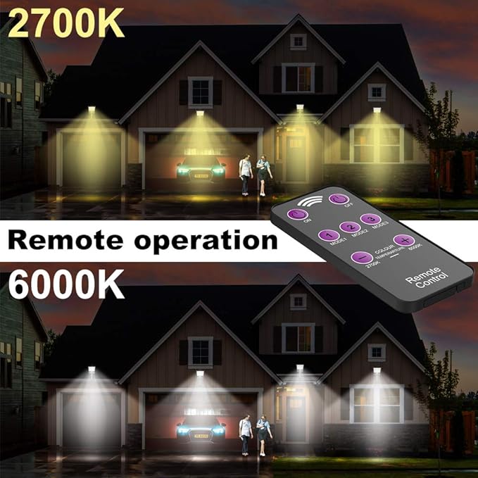 highydroLED Solar Lights Outdoor with Remote and Color Temperature Adjustment 2700K to 6000K, 48LED Solar Motion Sensor Light with 3 Modes,Waterproof IP65 Night Light for Garden Garage [Pack of 2]