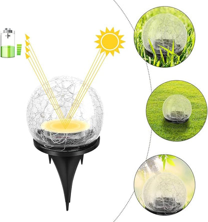 Hemoton Solar Crackle Globe Light 15cm LED Solar Ground Lamp Warm Yellow 30 LED Landscape Buried Outdoor Garden Lawn Decor
