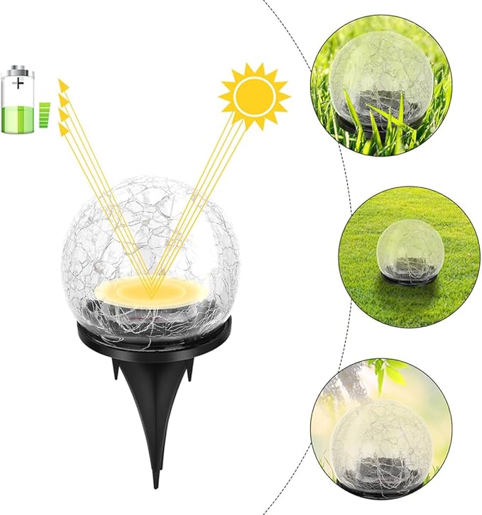 Solar Cracked Ball Light 15cm 30led Warm Warm Tone Ground Light Outdoor Landscape Buried Lamp for Garden Lawn | Lumora
