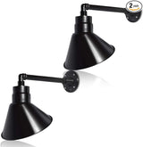 10in. Satin Black Angle Shade Gooseneck Sign Light Fixture with 13in. Long Extension Arm - Wall Sconce Farmhouse | Lumora