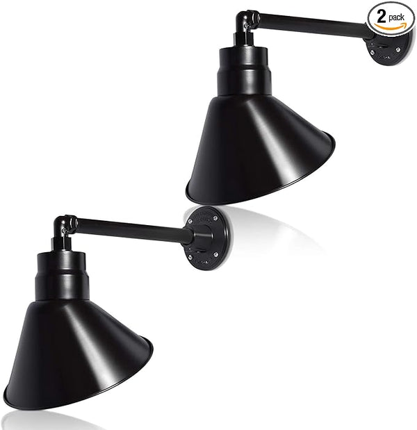 10in. Satin Black Angle Shade Gooseneck Sign Light Fixture with 13in. Long Extension Arm - Wall Sconce Farmhouse | Lumora