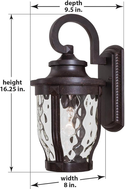 THE GREAT OUTDOORS 8762-166 Merrimack Outdoor Wall Mount, 1-Light, 100 Total Watts, 8-in H x 16.25-in W, Corona Bronze