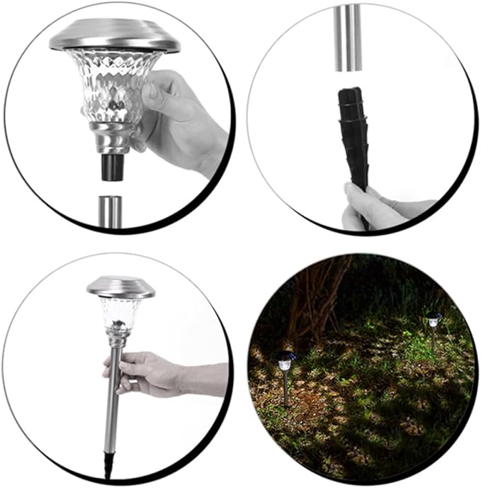 Alasum 2pcs Solar Garden Lantern Stainless Steel Glass LED Landscape Path Lights Outdoor Waterproof Solar Power Standing Stick Lamp for Patio Lawn