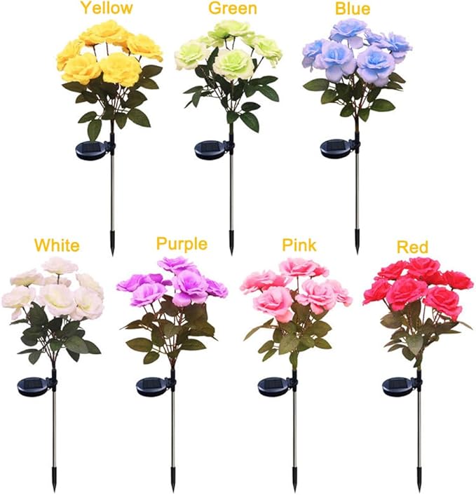 Aolyty Solar Garden Lights, 2 Pack Solar Rose Lights with 14 Rose Flowers, IP65 Waterproof LED Landscape Light Warm Light for Garden Patio Yard Pathway Valentines Day Outdoor Decorative (Blue)
