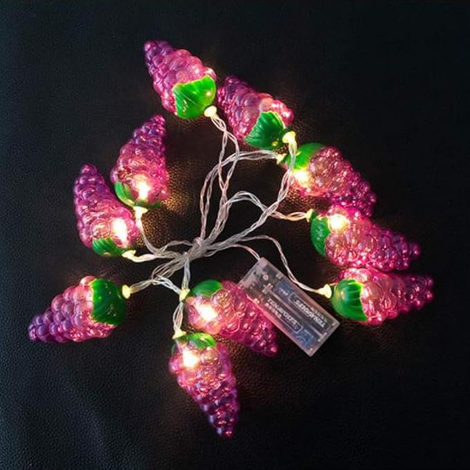 Fruit String Lights Battery Powered Indoor Outdoor Lighting Lamp Strawberry/Grape/Watermelon/Lemon/Banana for Wedding Home Birthday Garden Yard Patio Party Decorations (Grape)