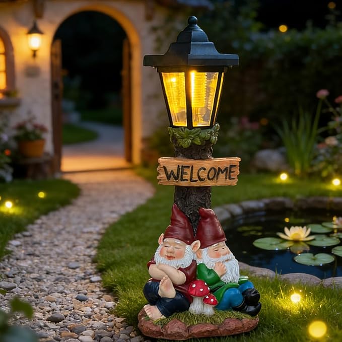 Garden Gnome Statue with Solar Lights,Outdoor Figurine Light for Outside Landscape,Lawn Yard, Path、Patio Sculptures Decor - Unique Gift for Grandmothers, Women,Sisters for Christmas Birthday
