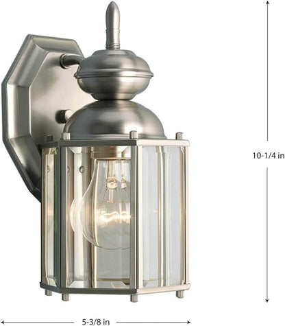 Progress Lighting 1-Light Clear Beveled Glass Traditional Outdoor Wall Lantern Light, BrassGUARD Lantern Collection, Outdoor, P5756-09, Brushed Nickel