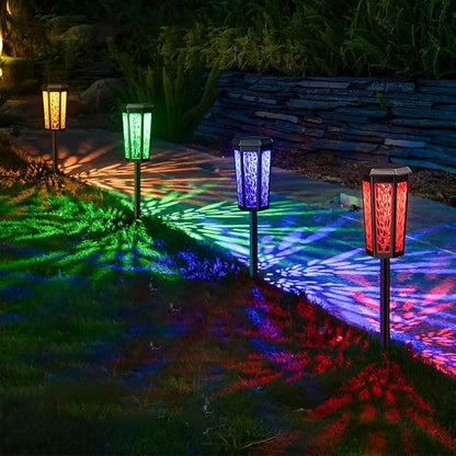 Solar Pathway Lights Outdoor, Waterproof Color Changing LED Solar Garden Lights with Warm White & RGB Modes, Auto On/Off Landscape Decor for Yard, Lawn, Walkway, Patio