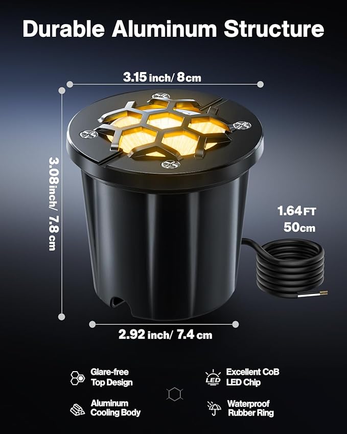 HIBOITEC 12 Pack Low Voltage Landscape Lighting 12-24V 12W LED Outdoor In-Ground IP67 Waterproof Well Lights 3000K | Lumora