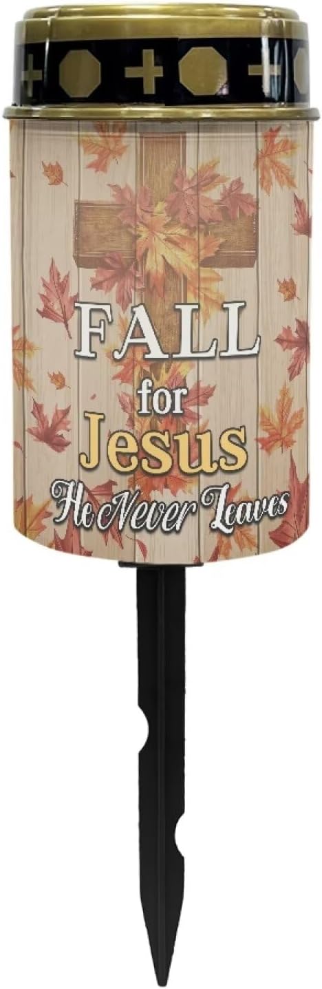 Fall Cross Solar Garden Lights Outdoor Solar Stake Lights Memorial Cemetery Decorations Driveway Markers for Outside Patio Yard Pathway Gravesite Decor for Loss of Loved One