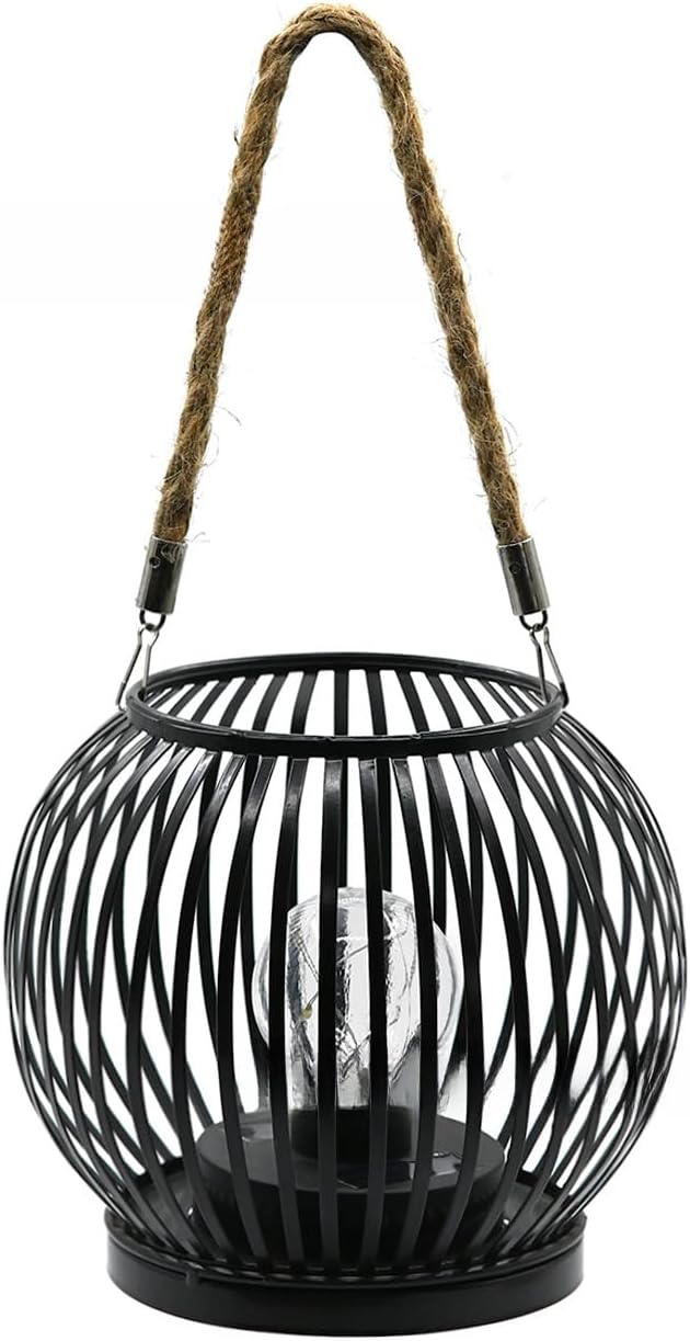 Iron Crafted Solar Stripe Light For Garden Paths With Weatherproof Outdoor Lantern Design, Providing Long Lasting Decorative Lighting (Black striped lights)