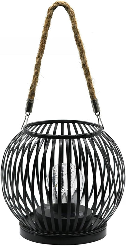 Iron Crafted Solar Stripe Light For Garden Paths With Weatherproof Outdoor Lantern Design, Providing Long Lasting Decorative Lighting (Black striped lights)