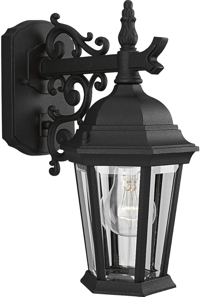 Progress Lighting Welbourne Collection 1-Light Clear Beveled Glass Traditional Outdoor Small Wall Lantern Light Textured Black