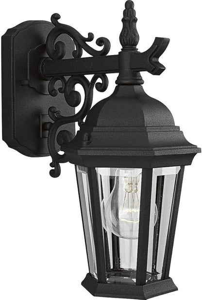Progress Lighting Welbourne Collection 1-Light Clear Beveled Glass Traditional Outdoor Small Wall Lantern Light Textured Black