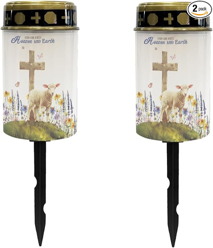Cross and Earth Cemetery Lights for Grave,Solar Stake Lights Landscape Lighting Solar Lantern Flameless Lights Waterproof Garden Lights Cemetery Solar Lights Outdoor Lights-Warm White Lights
