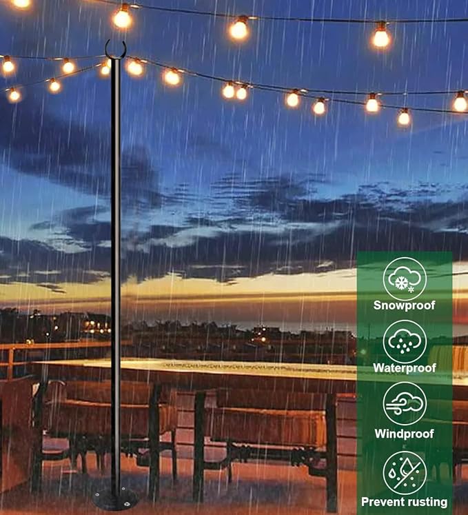 10ft String Light Poles for Soft Surfaces, Light Poles for Outdoor String Light, Perfect for Garden, Backyard, and | Lumora