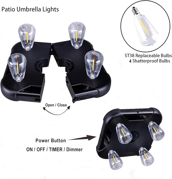Patio Umbrella Lights with 3 Brightness Modes and Timer, Battery-Powered Cordless Outdoor Umbrella Pole Lights with | Lumora