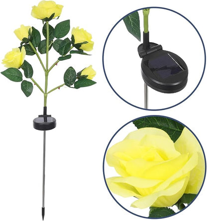 NUOBESTY 2pcs Solar Rose Flower Stake Lights, LED Yellow Solar Lawn Garden Lamps for Outdoor Pathway, Patio, Yard Decoration, Solar-Powered Simulated Rose Tree Lamps