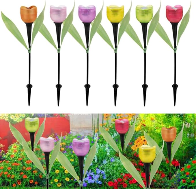 anso 6pcs Garden Tulip Flower Shape LED Solar Powered Lights Outdoor Yard Standing Decors (Green) | Lumora
