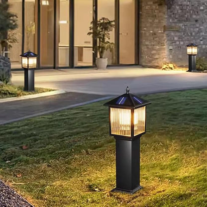 23.6" Solar Pathway Light with Stripe Glass IP65 Waterproof Solar Landscape Path Lights Outdoor Aluminum Housing Bollard Lights for Garden Lawn Yard Porch Patio
