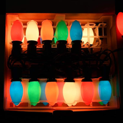 C9 Multicolor Christmas Lights, 25Ft Vintage Christmas Lights with 26 Ceramic Colorful Bulbs, Hanging Connectable Christmas String Lights for Patio Garden Holiday Home Xmas Decor