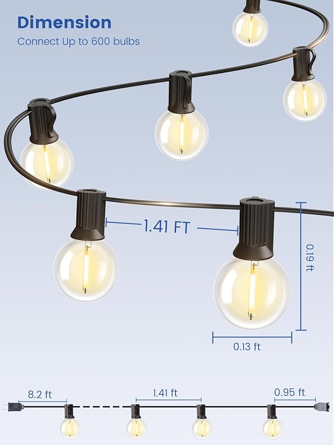 String Lights for Outdoor 25 ft, G40 Patio Lights with 13 pcs Bulbs, Shatterproof Waterproof Outdoor Lights Hanging | Lumora