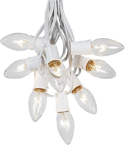 Novelty Lights Clear Twinkle Incandescent Christmas String Lights - Retro Traditional C9 Indoor/Outdoor Light Set w/ 25 Mini Bulbs for Roof Lines, Patios (White Wire, 25' Long)