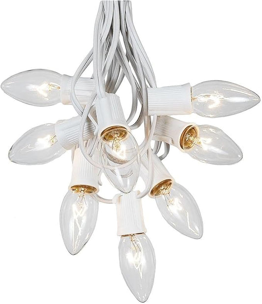 Novelty Lights Clear Twinkle Incandescent Christmas String Lights - Retro Traditional C9 Indoor/Outdoor Light Set w/ 25 Mini Bulbs for Roof Lines, Patios (White Wire, 25' Long)