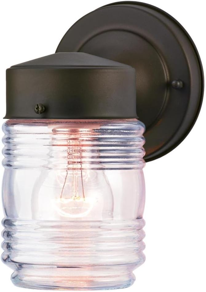 Westinghouse 6688200 One-Light Outdoor Jelly Jar Wall Fixture, Oil Rubbed Bronze Finish with Clear Ribbed Glass | Lumora