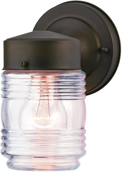 Westinghouse 6688200 One-Light Outdoor Jelly Jar Wall Fixture, Oil Rubbed Bronze Finish with Clear Ribbed Glass
