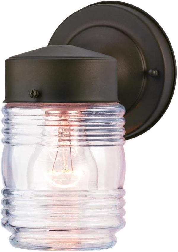 Westinghouse 6688200 One-Light Outdoor Jelly Jar Wall Fixture, Oil Rubbed Bronze Finish with Clear Ribbed Glass | Lumora