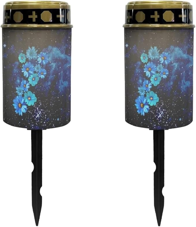 Blue Flowers Waterproof Garden Solar Light Outdoor Solar Yard Light Landscape Path Light LED Solar Powered Lights Outdoor for Lawn Memorial Solar Light for Grave