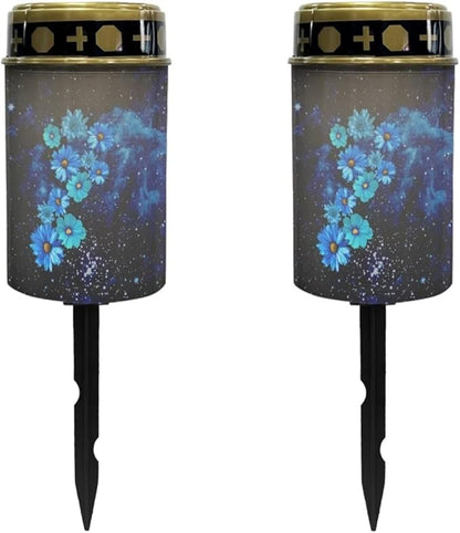 Blue Flowers Waterproof Garden Solar Light Outdoor Solar Yard Light Landscape Path Light LED Solar Powered Lights Outdoor for Lawn Memorial Solar Light for Grave