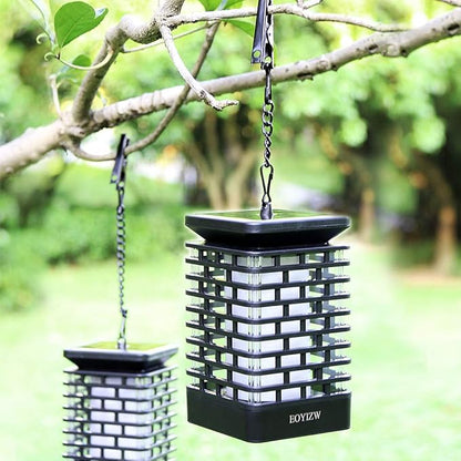 EOYIZW Solar Lanterns, 99LEDs Dancing Flickering Flame Lights, IP65 Waterproof, Purple, 3.5" H x 3.5" W x 3.5" D