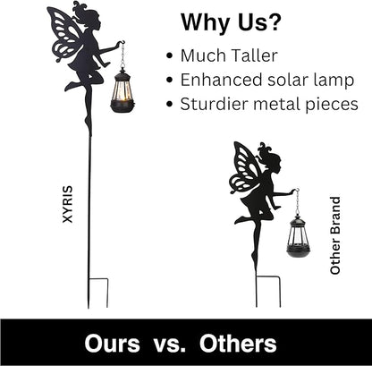 Solar Fairy Garden Lights Outdoor – Spring Decorations Yard Ornaments, Color-Changing LED Fairy Statue with Lantern, Solar Powered Garden Stakes for Patio, Lawn & Pathway Decor (Set of 2)