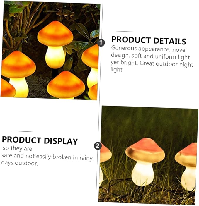 Hemoton Solar Powered Outdoor Garden Lights Led Mushroom Stake Lamp Auto-dimming Solar Pathway Light