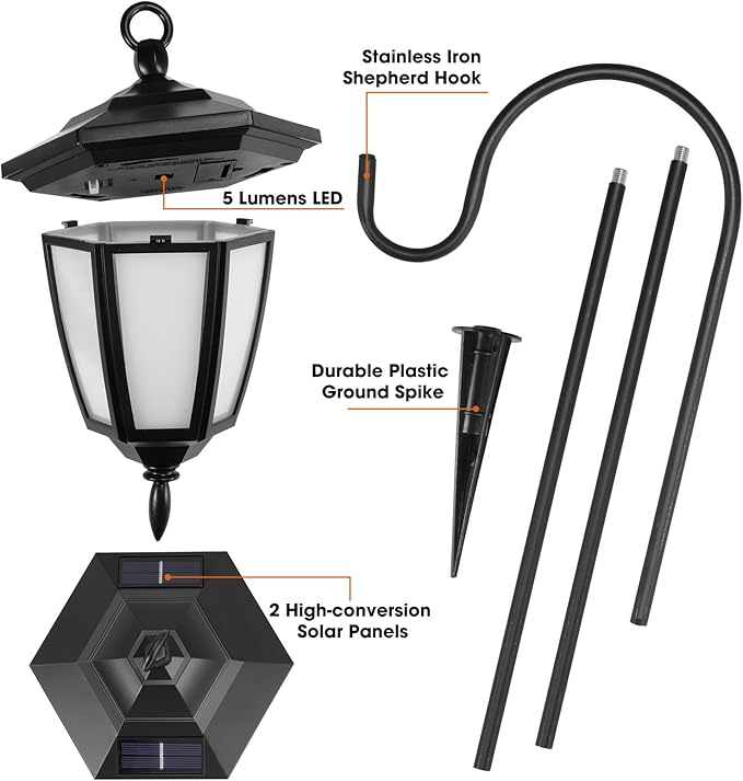 Viewsun 34 Inch Solar Hanging Lights, Shepherd Hook Lights with 4 Lighting Modes Waterproof Outdoor Decorative | Lumora