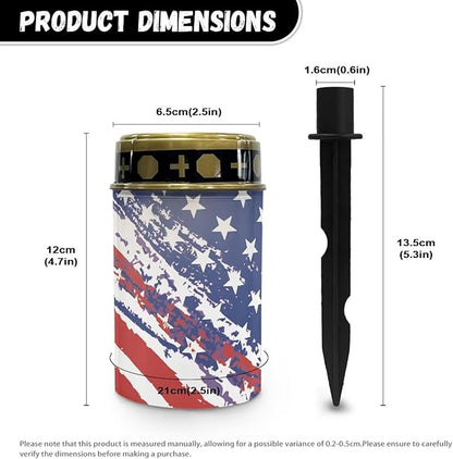 USA Flag Print Garden Lights Outdoor Decorative - Cemetary Solar Lights for Remembrance Lawn