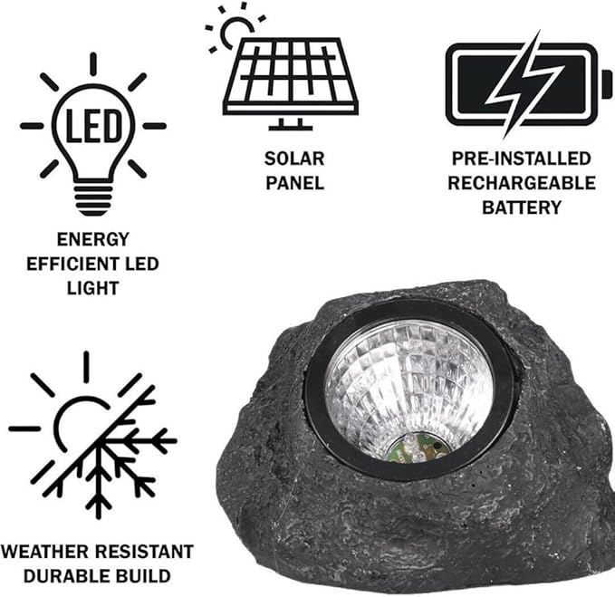 ansu Solar Garden Rock Lights Outdoor Waterproof Landscaping Path Spotlights Decoration, Black