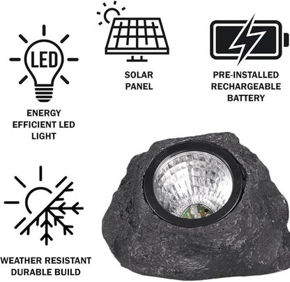 ansu Solar Garden Rock Lights Outdoor Waterproof Landscaping Path Spotlights Decoration, Black