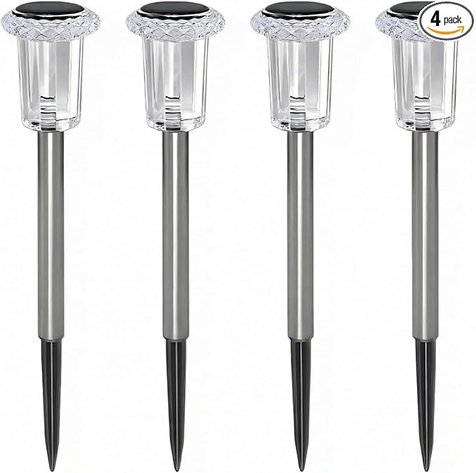 Solar Pathway Lights Outdoor, 13 Inch 4 Pack, Crystal Lens Solar Stake Lights with Starburst Pattern, IP65 Waterproof Garden Lights for Walkway Path Yard Patio Landscape
