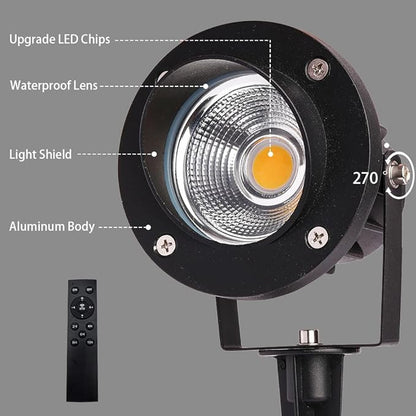 LED Outdoor Spot Lights,120V Landscape Lighting Outdoor Spotlight With Plug Cord , 2700K-6500K Stepless Dimmable Landscape Light with Timer and Remote for Yard Garden Pathway flag (20W, Pack, 2)