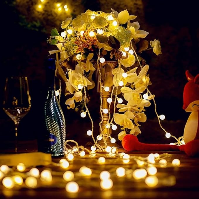 Festival Lights, Battery Powered Fairy Lights 33ft 80LED, Outdoor Waterproof String Lights with Remote, 8 Modes for Indoor, Garden, Patio, Camping, Xmas Decor (Warm White Small C)