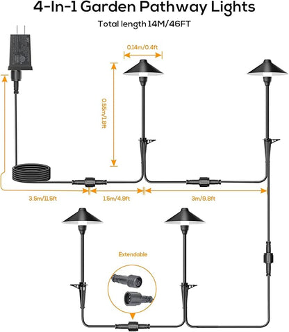 Low Voltage Pathway Lights with Timer, Plug in Landscape Path Lights 4H/6H/8H Timing, 3000K LED Landscape Lighting IP65 Waterproof ETL Listed, Set of 4 Lights Total 12W, Non-Hardwired