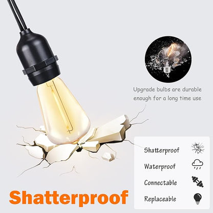 Afirst Solar Outdoor String Lights 24FT with 15 LED Bulbs 2700K Weatherproof Satterproof Patio Lights for Garden Backyard Umbrella Lighting