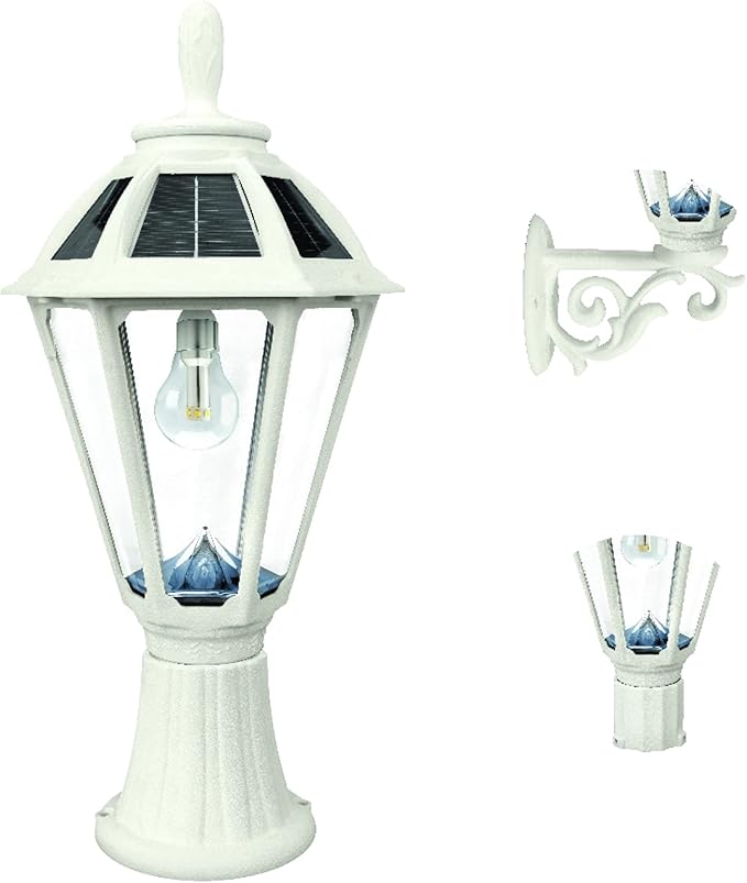 Gama Sonic Polaris Solar Light with GS Solar Light Bulb – Wall/Pier/3″ Fitter Mounts (178233), White Finish