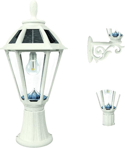 Gama Sonic Polaris Solar Light with GS Solar Light Bulb – Wall/Pier/3″ Fitter Mounts (178233), White Finish
