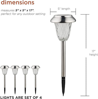 Alpine Corporation 17" Tall Outdoor Solar Powered Pathway LED Light Stakes, Silver (Set of 4)